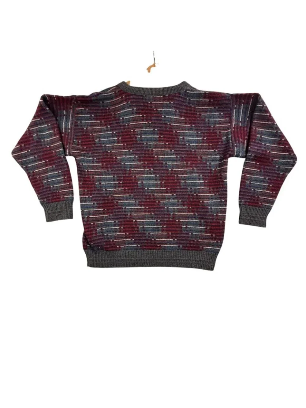 Vintage Jantzen Sweater Mens Medium Red Geometric V Neck Acrylic Knit Pullover